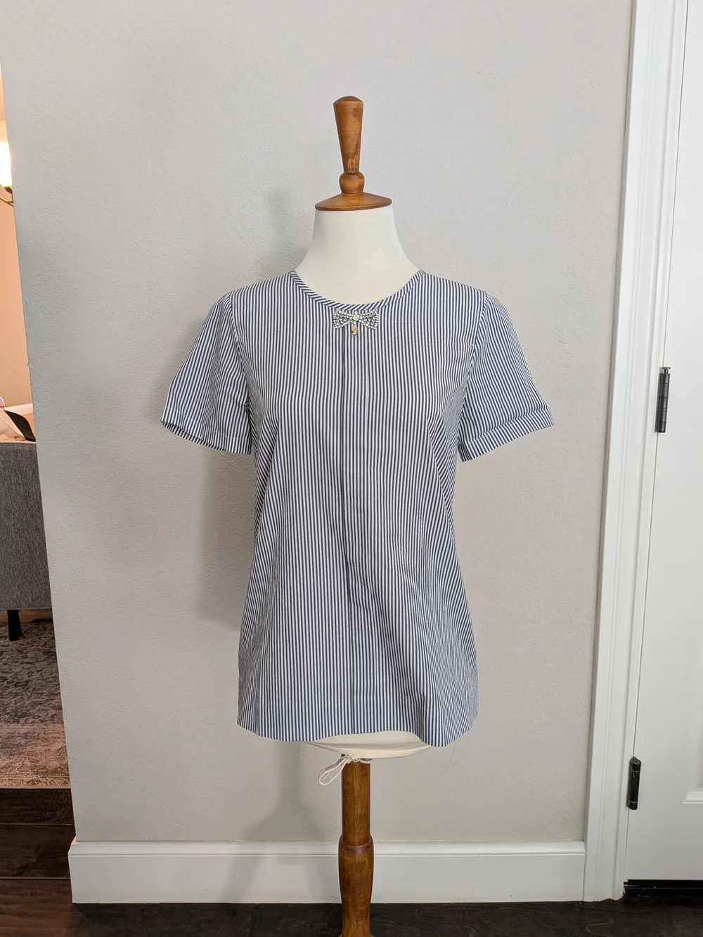 J. Crew Blue and White Pinstripe Short Sleeve Top